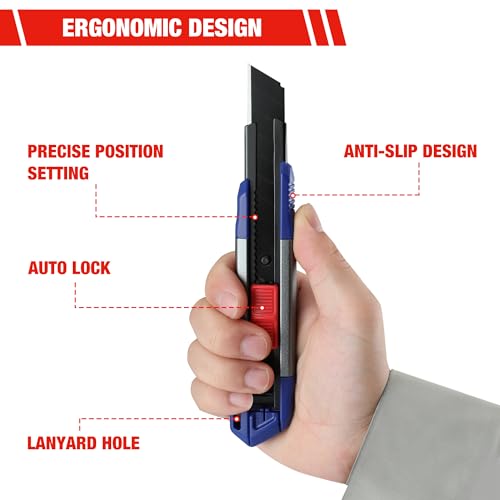 WORKPRO 2-delige Cuttermes Set 18 mm van Aluminium, Multifunctioneel Mes, Tapijtmes, Afbreekmes, incl. 10 SK5 Reservemessen - Afbeelding 6