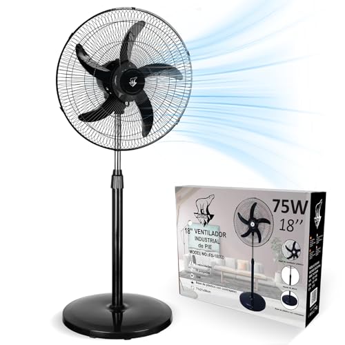 Lirixia Ventilador de Pie Potente 75W, Aspas de 45 cm (18"), 3 Velocidades Ajustables, Silencioso, Oscilante, Altura Regulable, Base Reforzada, Adecuado para Hogar, Oficina y Almacén, Negro