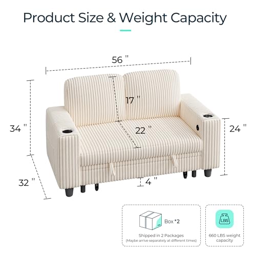 Image of LINSY HOME Sectional Sleeper Sofa Pull Out Couches for Living Room (Beige, Storage) | Pull Out Sofa Bed