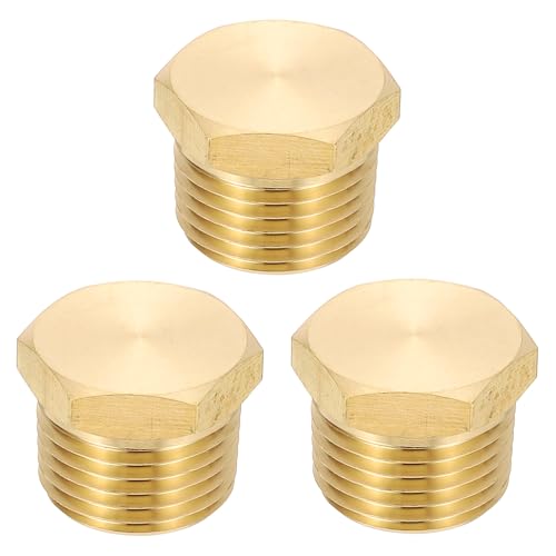 Tapón macho de latón NPT 1/2 con cabeza hexagonal externa en pack de 3 piezas para tuberías 2