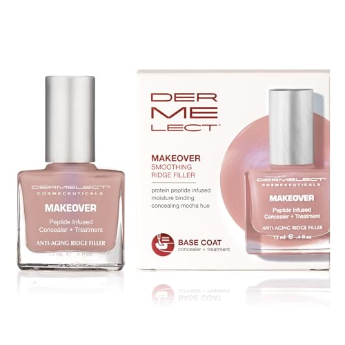 Dermelect MAKEOVER Smoothing Ridge Filler Mocha Award-Winning Nail Treatment Strengthens & Conceals Damaged Brittle Ridged Peeling Nails Base Coat & Nail Repair Formula 0.4 oz