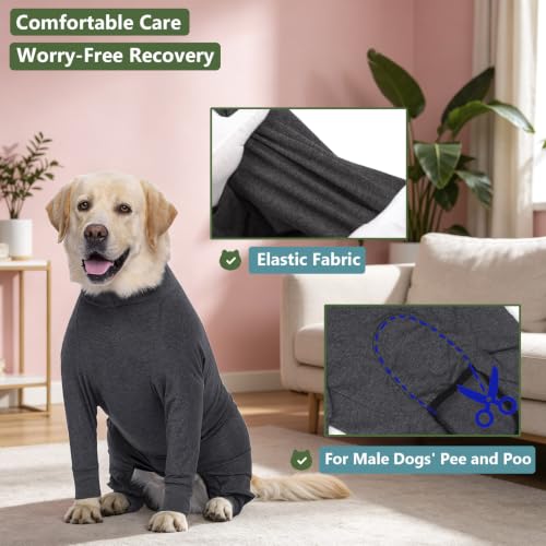 Image of kzrfojy Dog Recovery Suit for Dogs After Surgery Female Male Medium Large Dog Neuter Spay Onesie for Shedding Prevent Licking Surgical Wound Dog Cone Alternative Grey