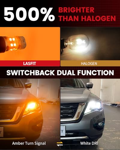 Image of LASFIT 3157 Switchback LED Bulb, 3057 4157 White Amber T3 Series CANBUS Anti Hyper Flash Front Turn Signal DRL Parking Light Over 500% Brighter than Halogen, for Standard Socket Only (2-Pcs)