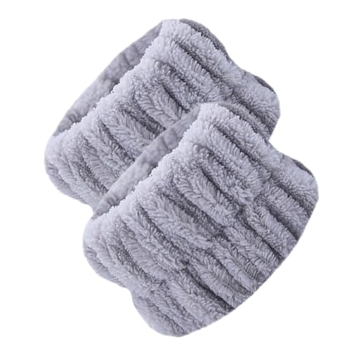 Muñequeras para lavado facial | 2 pulseras absorbentes de forro polar coral para spa | Toallas de muñeca esponjosas para lavar la cara, lazos para el cabello para mujeres y niñas