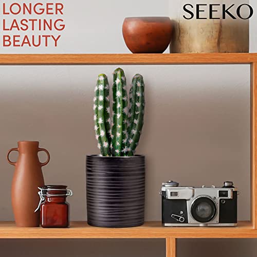 Seeko Natural Looking Fake Cactus Plant - 11" Artificial Cactus In Ceramic Pot For Home Decor - Small Fake Plants & Faux Succulents Cacti For Southwest Decor, Cubicle Decor & Shelf Decor Accents #TOP3