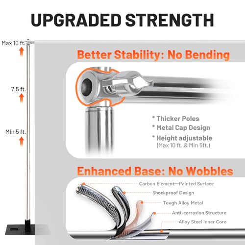 Heavy Duty Pipe and Drape Frame Kit 10x10ft Adjustable Height/Width Photography Background Support Poles All-Metal Construction Backdrop Stand for Party, Birthday, Wedding - Silver - image 4