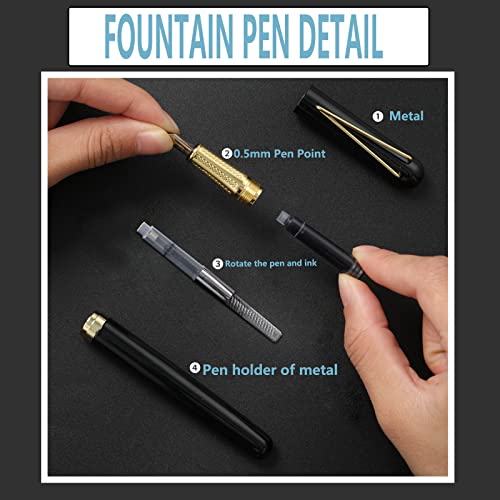 Fountain Pen With Self-Adhesive Sticky Note Set, Fountain Pens For Writing With Ink Suction Device, Self Sticky Page Markers With Box, Women/Men Set For Home Office School (Black) #TOP3