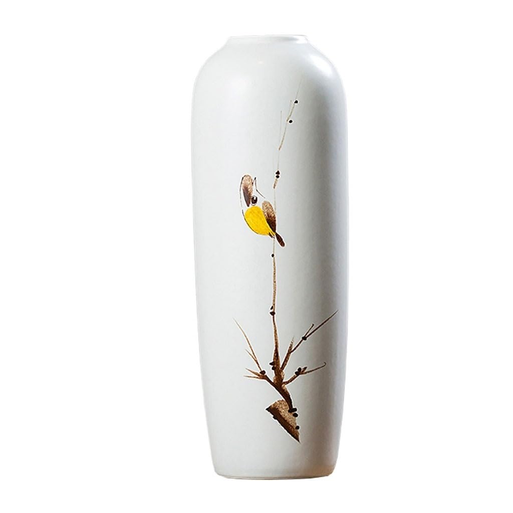 asdchZen Vases White Ceramic Vase Decoration Retro Magpie Bird Porcelain Dining Table Dried Flower Flower Arrangement Living Room Study Decoration Flowers Vase