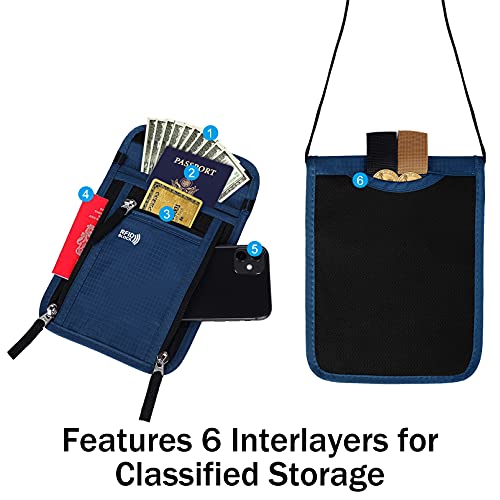 Image of Travel Pouch Neck Wallet Family Passport Holder Organizer Case with RFID Blocking, Navy Blue,
