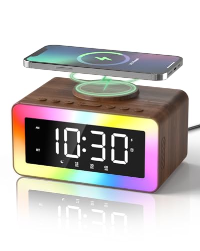 Alarm Clock with Wireless Charging, Bluetooth Speaker, White/Brown Noise Sound Machine Night Light,...