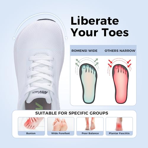 Image of RomenSi Wide Toe Box Shoes Women Arch Support Walking Shoes Comfortable Wide Width Tennis Sneakers for Plantar Fasciitis Relief US 6-11
