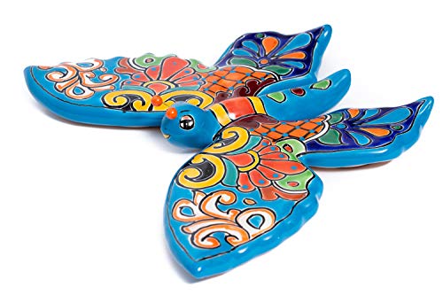 Enchanted Talavera Pottery Hand Painted Mexican Ceramic Garden Outdoor Butterfly Dragonfly Animals Butterflies Insects Reptiles Wall Décor Art (Large, Turquoise) #TOP4