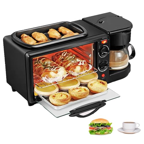 HEGGMKK Toast Maker da 1100 W (9 L), Macchina per La Colazione Multifunzione, 3 in 1 (Forno + Padella + caffè), Temporizzazione di 30 Minuti + Controllo della Temperatura 100-230 °, per Casa,Black