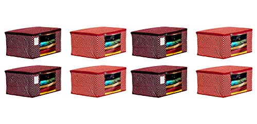 Image of Saree|Saree Bag |Cotton Saree Cover Closet Orgnizer /Saree Bags for Wardrobe Orgnizer Clothe Covers | Saree| Saree Cover (Pack of 8, Maroon + Red)