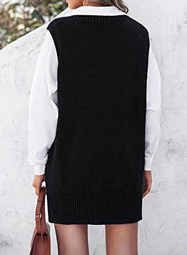 Image of EVALESS Oversized Sweater Vest for Women V Neck Sleeveless Solid Color Loose Pullover Sweater