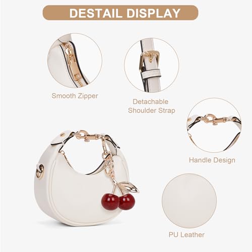 Image of JQWSVE Small Top Handle Bags for Women Mini Purses Cute Ladies Handbags Crescent Mini Crossbody Bags with Cherry