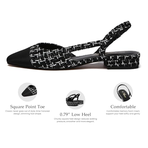 Image of Athlefit Slingback Flats for Women Square Toe Ballet Flats Work Dress Shoes