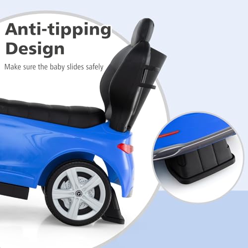 Image of Licensed Mercedes Benz Push Car for Toddlers by INFANS, 3 in 1 Sliding Walking Car with Push Handle, Horn, Music, Underneath Storage, Foot-to-Floor Ride on Toys for Boys Girls, Blue