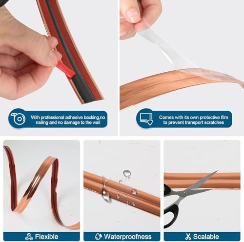 Image of inch1 Roll Flexible PVC Wall Molding Trim - Decorative & Protective Caulk Strip for Table Edges, Door Frames, Baseboards, and Corners (Rose Gold)