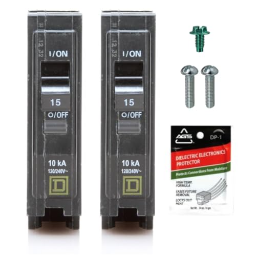 FalconSupply Genuine Square D QO115 QO 15 Amp Circuit Breaker Kit (2 Pack) Single Pole 15A 120V 10kAIC Plug-in for QO Load Centers & Panel Box Visi-Trip New Replacement