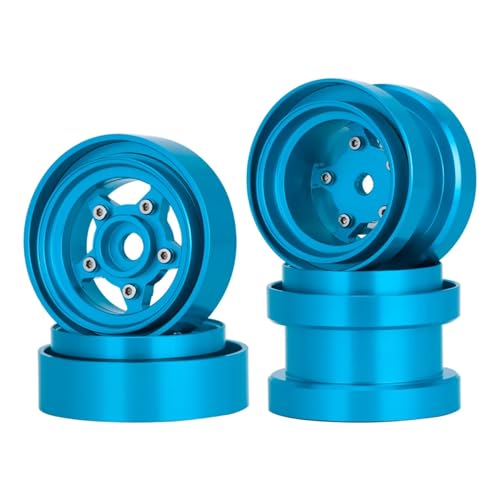 4pcs CNC Aluminum Beadlock Wheels Rim Hub Upgrade Kit for 1/10 RC Buggy Car Tamiya Frog Grasshopper Hornet Sand Scorcher Parts (Blue)