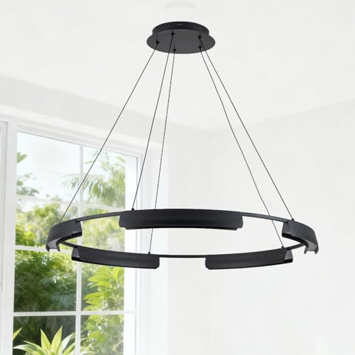 Modern LED Black Chandelier 31.5' Ring Pendant Ceiling Light Fixture for Dining Room, Living...