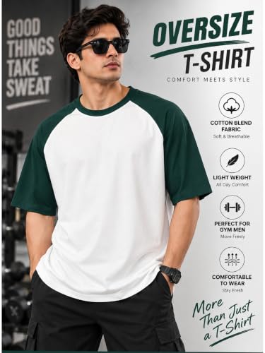 Image of Oversized T Shirt for Men Gym, Gym T Shirts for Men Workout Oversized, Cotton Blend, Color Blocked (Pack of 1)