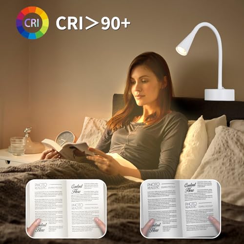 Image of White Headboard Reading Light, No Drilling Wall Mounted Reading Lights for Bedside, Book Light for Bedtime Reading, Buttonless Dimmable Reading Lamp, Movable Gooseneck Reading Sconces for Bedroom
