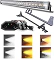ASLONG 52 Inch 300W LED Light Bar White/Amber Flasing Strobe with Six Modes Spot Flood Offroad Driving Light with Upper Windshield Mounting Brackets Wiring Harness Switch for Wrangler JK 2007-2018