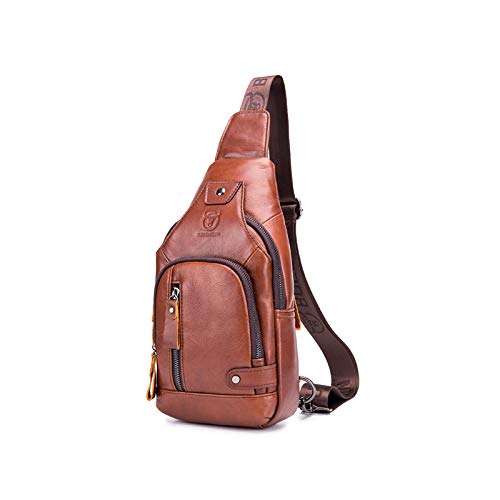 Mens Leather Crossbody Bag Shoulder Sling Bag Casual Daypacks Chest Bags for Travel Hiking Backpacks