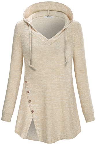 SeSe Code Pullover for Women, Ladies Casual Hoodies Sweatshirt Long Sleeve V Neck Baggy Roomy Sport Workout Running Outdoor Loungwear Hooded Beige XX-Large