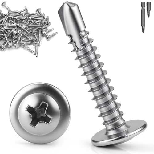 mawmuaw Selbstschneidende Schrauben Edelstahl M4.2x13 mm, 80 Stück Blechschrauben Selbstschneidend Bohrschrauben 410 Edelstahl Metallschrauben Selbstschneidend Senkkopf Schrauben für Holz Blech