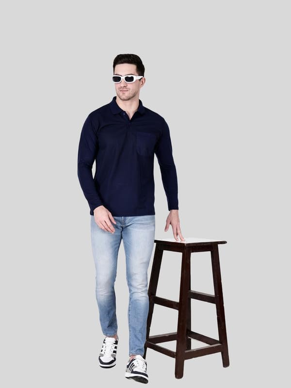 Image of Full Sleeve Men's Polo T-Shirt | Regular Fit, Soft & Breathable Cotton Blend Fabric | Classic Polo Collar, Casual & Office Wear | Available in Sizes M to 6XL, Multiple Colors