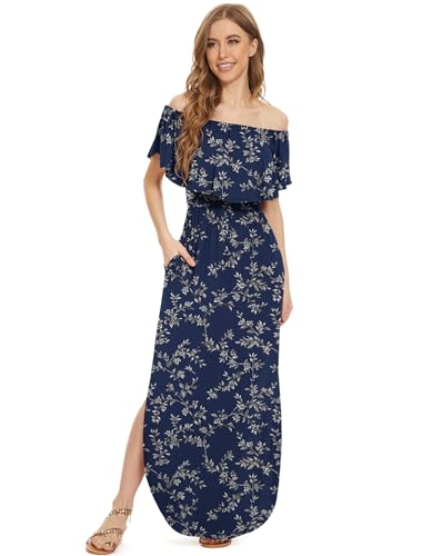 Image of LILBETTER Womens Off The Shoulder Ruffle Party Dresses Side Split Beach Maxi Dress