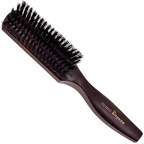Altesse 1425P - Cepillo de pelo de cerdas naturales estrechas con 5 filas de cerdas de jabalí, mango plano de madera de haya, cepillo de pelo de cerdas rígidas para hombres y mujeres, hecho a mano en