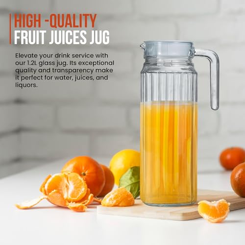 STERUN Glassy Transparent Fridge Water Fruit Juices Liquors Jug with Lid 1.1L Capacity, 1.1 L - Image 2
