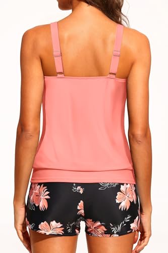 Image of Aqua Eve Two Piece Women's Tankini Swimsuits Blouson Swim Tank Top with Shorts Modest Bathing Suits