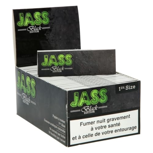 Feuilles à rouler JASS Black 1/4 – Lot de 50 carnets (76 x 44 mm) – Papier fin 13 g/m² – 70% pulpe de bois, 30% lin – Sans nicotine ni tabac