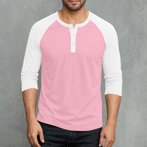 Colorblock Raglan Sweatshirt Long Sleeve Henley Neck Pullover High Elastic Cotton Sweatshirts 1/4 Button Pullovers2