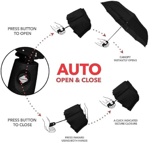 Image of QONETIC Portable Auto Open Close Travel Umbrella for Men & Women, Windproof Folding Umbrella for Rain, Compact Waterproof Umbrella, Lightweight 3 Fold Design for Daily Travel & Office Use