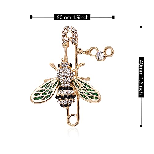 Image of Rhinestone Bee Brooch Pins Women Enamel Crystal Insect Pin Lapel Pin Large Safety Pin (Green)