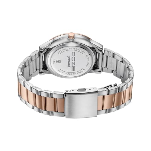 Image of Sonata Poze 8 Quartz Analog with Grey Dial IP Rose Gold Stainless Steel Strap Watch for Men - SP70053KM02W