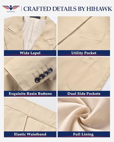 Hihawk Linen Suit for Men, 2 Pieces Casual Blazer and Pants, Summer Beach Wedding Suit Groomsmen Prom Tuxedo3