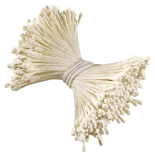 Mexgcom 350 Pezzi Stami di Fiori Artificiali, Scovolino per Fiori con Doppie Teste Pistillo, Bouquet di Tulipani Scovolino Bastoncini Decorativi per Fai da Te Decorativi Artigianato (Cremoso)