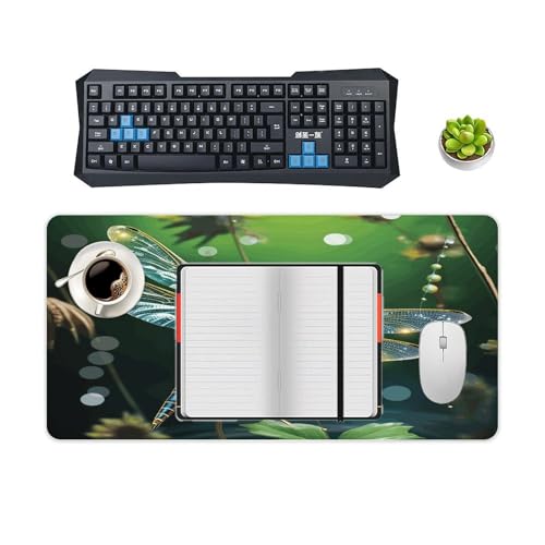 Dragonfly Green Desk Pad grande con base de goma y superficie impermeable miniatura 4
