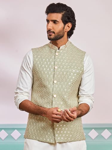 Image of VASTRAMAY Men's Embroidered Nehru Jacket - Festive Ethnic Waistcoat for Festive, Wedding, Party & Traditional Occasion Outfit