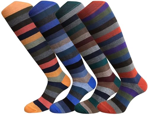 Mens Cotton Knee Socks (4 Pairs) Warm Cotton Boot Socks for Men Size 7.5-12 (One Size) Made in Italy