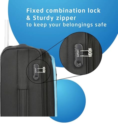 Image of Safari Star 4-Wheel Trolley Suitcase, Small /Cabin Size, Black with Blue Accents, Lightweight Travel Luggage