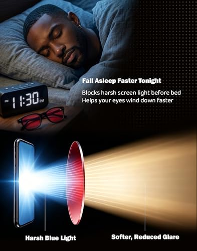 Image of TIJN Sleep Glasses with Blue Green Light Blocking, Red Light Lens for Computer Gaming, Screen Fatigue & UV Protection