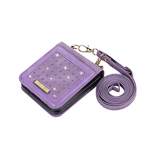 Housse Cuir Samsung Galaxy Z Flip 4 Paillettes ENILSA Étui Portefeuille Violet de Qualité Supérieure